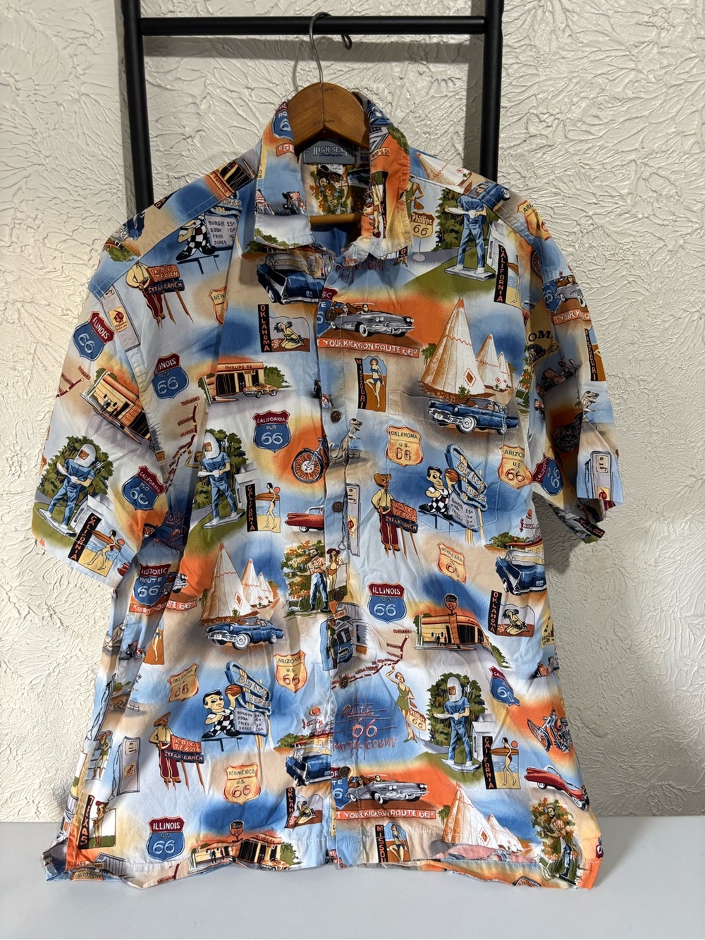 HighSeas Men’s XL Route 66 Graphic Short-Sleeve Shirt - Blue/Orange